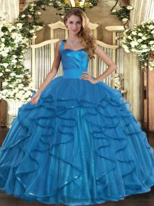 Tulle Sleeveless Floor Length Quinceanera Dresses and Ruffles