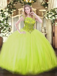 Ball Gowns Vestidos de Quinceanera Yellow Green Scoop Tulle Sleeveless Floor Length Zipper