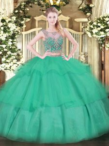 Turquoise Lace Up Sweet 16 Dresses Beading and Ruffled Layers Sleeveless Floor Length