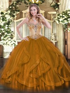 Ball Gowns Quince Ball Gowns Brown Sweetheart Tulle Sleeveless Floor Length Lace Up