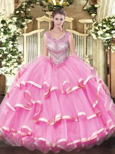 Cute Organza Sleeveless Floor Length 15 Quinceanera Dress and Beading and Ruffles