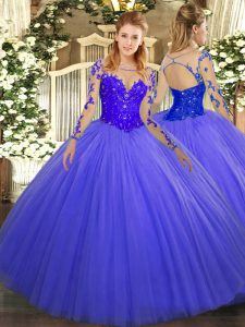 Tulle Long Sleeves Floor Length Sweet 16 Dresses and Lace