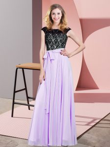 Floor Length Lavender Prom Party Dress Scoop Sleeveless Lace Up