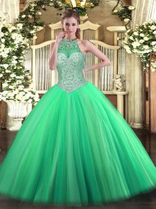 Halter Top Sleeveless Tulle Sweet 16 Quinceanera Dress Beading Lace Up