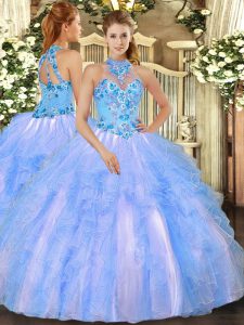 Inexpensive Organza Sleeveless Floor Length Quinceanera Dresses and Embroidery and Ruffles