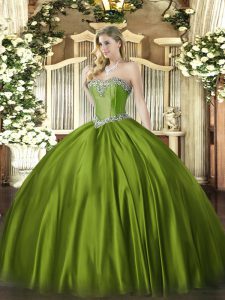 Olive Green Quinceanera Gowns Military Ball and Sweet 16 and Quinceanera with Beading Sweetheart Sleeveless Lace Up