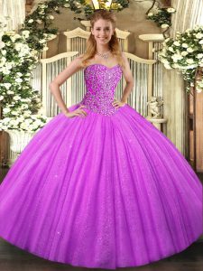 Super Beading Sweet 16 Dress Lilac Lace Up Sleeveless Floor Length