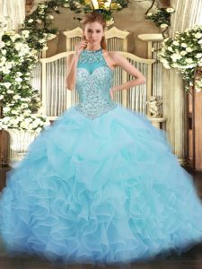 Noble Sleeveless Lace Up Floor Length Beading and Ruffles and Pick Ups 15 Quinceanera Dress