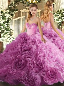 Wonderful Rose Pink Lace Up 15 Quinceanera Dress Beading Sleeveless Floor Length