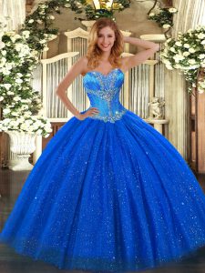 Dazzling Royal Blue Sleeveless Beading Floor Length Sweet 16 Dresses