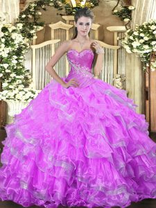 Sumptuous Organza Sleeveless Floor Length Quinceanera Gown and Beading and Ruffled Layers