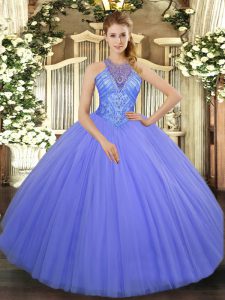 Trendy Lavender Sleeveless Floor Length Beading Lace Up Quinceanera Dresses