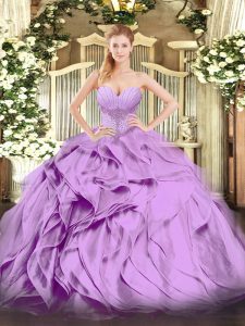 Eye-catching Floor Length Ball Gowns Sleeveless Lavender Vestidos de Quinceanera Lace Up