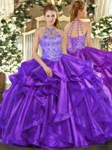 Adorable Purple Sleeveless Beading and Embroidery and Ruffles Floor Length Sweet 16 Dress