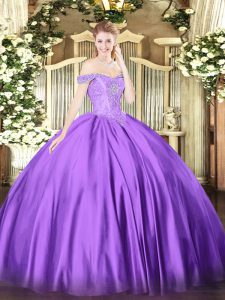 Perfect Floor Length Purple Ball Gown Prom Dress Satin Sleeveless Beading
