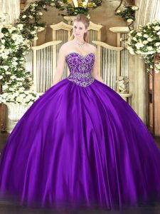 Superior Ball Gowns Quinceanera Gowns Purple Sweetheart Satin Sleeveless Floor Length Lace Up