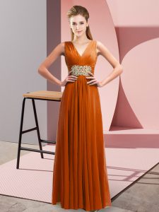 Modern Floor Length Empire Sleeveless Rust Red Evening Dress Side Zipper