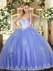 Excellent Floor Length Lace Up Quince Ball Gowns Blue for Military Ball and Sweet 16 and Quinceanera with Beading and Appliques