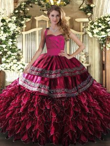 Floor Length Ball Gowns Sleeveless Wine Red Quinceanera Dresses Lace Up