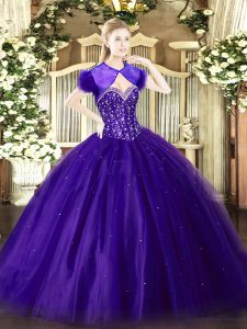 High Class Sweetheart Sleeveless Tulle Quinceanera Gowns Beading Lace Up
