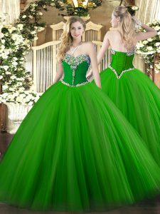 Best Selling Green Ball Gowns Tulle Sweetheart Sleeveless Beading Floor Length Lace Up Quinceanera Gowns