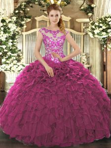 Cap Sleeves Lace Up Floor Length Beading and Appliques and Ruffles Quinceanera Gown