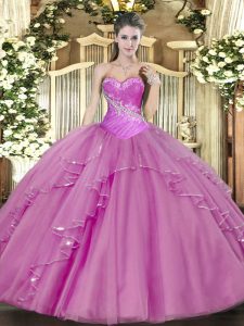 Sweetheart Sleeveless Lace Up Quinceanera Gowns Lilac Tulle