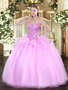 Customized Sleeveless Floor Length Appliques Lace Up Quinceanera Gown with Lilac