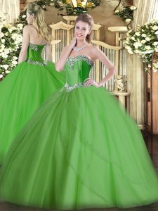 Ball Gowns Sleeveless Green Sweet 16 Dresses Brush Train Lace Up