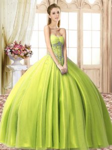 Yellow Green Quinceanera Dress Military Ball and Sweet 16 and Quinceanera with Beading Sweetheart Sleeveless Lace Up