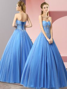 Vintage Baby Blue Lace Up Sweetheart Beading Dress for Prom Tulle Sleeveless