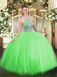 Low Price Halter Top Lace Up Beading Quince Ball Gowns Sleeveless