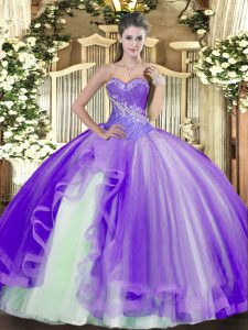 Floor Length Ball Gowns Sleeveless Lavender Quince Ball Gowns Lace Up