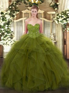 Dazzling Olive Green Sweetheart Lace Up Beading Quinceanera Gown Sleeveless