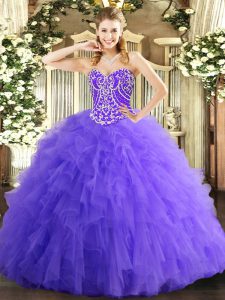 Lavender Sleeveless Beading and Ruffles Floor Length Quinceanera Gown