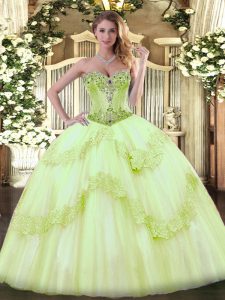 Ball Gowns Sleeveless Yellow Green Quinceanera Gown Lace Up