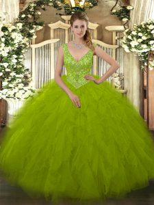 Decent Tulle Sleeveless Floor Length Quinceanera Dresses and Beading and Ruffles