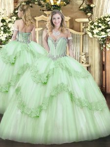 Eye-catching Apple Green Quinceanera Dress Military Ball and Sweet 16 and Quinceanera with Beading and Appliques Sweetheart Sleeveless Lace Up