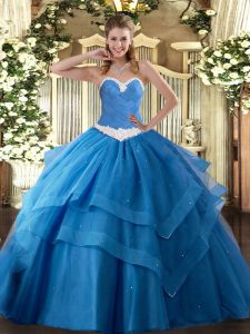 Ball Gowns Sweet 16 Dress Baby Blue Sweetheart Tulle Sleeveless Floor Length Lace Up