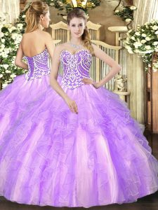 Attractive Sweetheart Sleeveless Lace Up Sweet 16 Quinceanera Dress Lavender Tulle