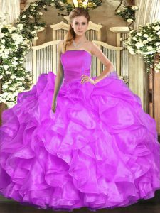 Traditional Lilac Sleeveless Floor Length Ruffles Lace Up Quinceanera Dress