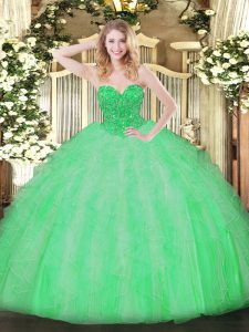 Fantastic Apple Green Ball Gowns Ruffles Ball Gown Prom Dress Lace Up Organza Sleeveless Floor Length