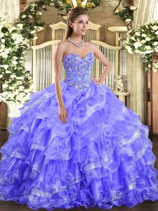 Fantastic Lavender Sleeveless Organza Lace Up Sweet 16 Dress for Military Ball and Sweet 16 and Quinceanera