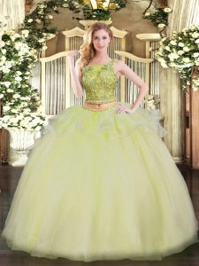 Clearance Yellow Scoop Neckline Beading Quinceanera Dress Sleeveless Lace Up