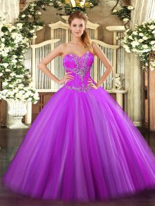 Fantastic Fuchsia Sleeveless Tulle Zipper Quinceanera Gown for Sweet 16 and Quinceanera