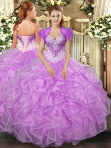 High End Lilac Sweetheart Lace Up Beading and Ruffles 15 Quinceanera Dress Sleeveless