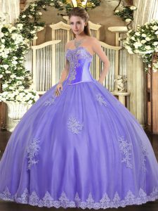 Lavender Sleeveless Beading and Appliques Floor Length 15th Birthday Dress