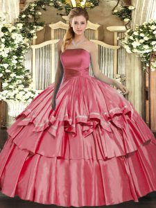 Hot Sale Ruffled Layers 15 Quinceanera Dress Coral Red Lace Up Sleeveless Floor Length