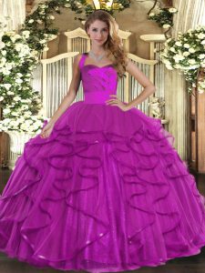 Fuchsia Sleeveless Ruffles Floor Length Sweet 16 Quinceanera Dress