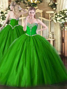Glittering Beading Sweet 16 Quinceanera Dress Green Lace Up Sleeveless Floor Length